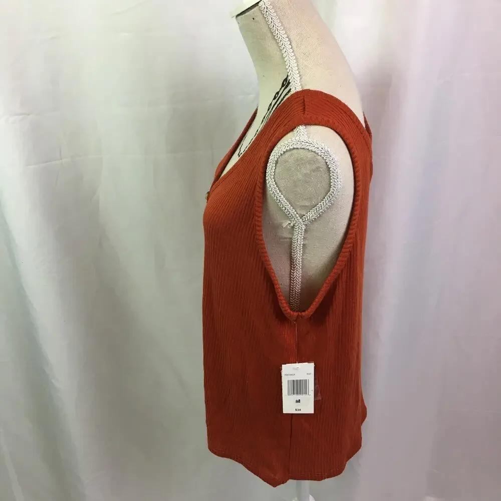 Pink Republic Ribbed Button Down Tank Rust Medium - Picture 7 of 15